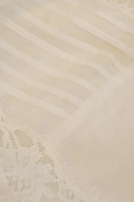 White silk-blend Edwardian combination-style pintuck peplum blouse with tonal lace inserts