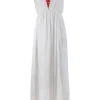 White sleeveless maxi dress with red accent