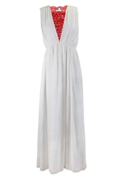 White sleeveless maxi dress with red accent