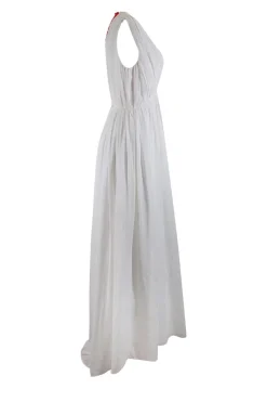 White sleeveless maxi dress with red accent