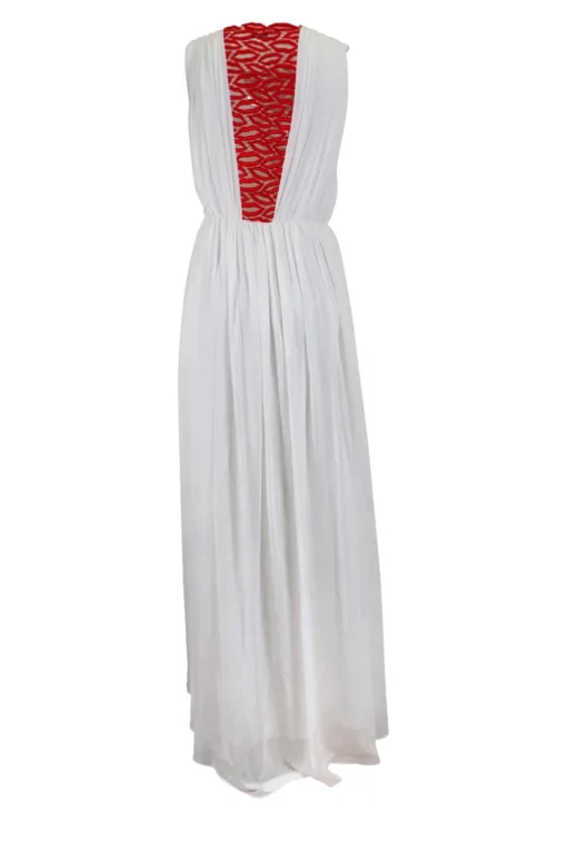 White sleeveless maxi dress with red accent