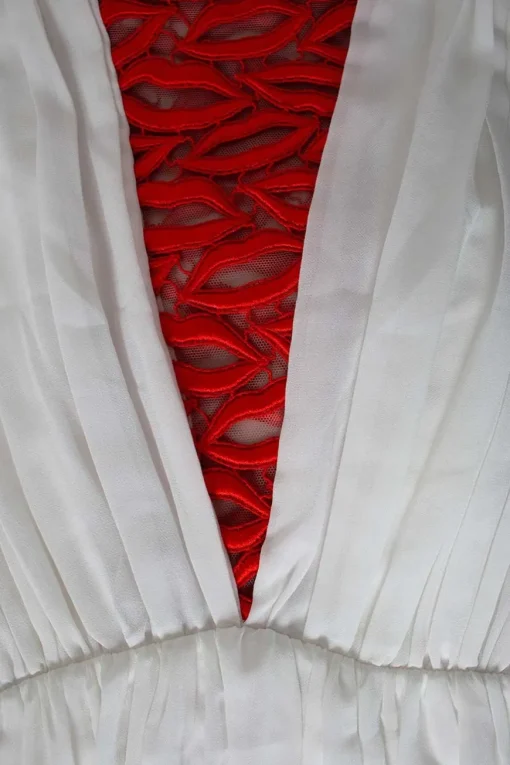 White sleeveless maxi dress with red accent