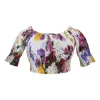 White smocked cotton floral digi-print off-shoulder puff sleeve bandeau top