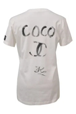 White special edition jersey knit crewneck pullover graphic T-shirt featuring 'Coco 5 31 Rue Cambon' motif