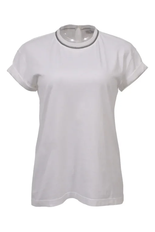 White strass-embellished cotton jersey knit crewneck T-shirt with keyhole back