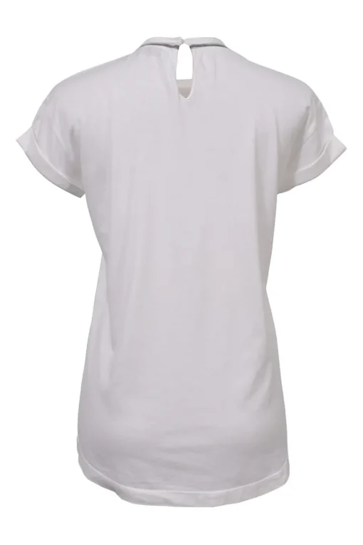 White strass-embellished cotton jersey knit crewneck T-shirt with keyhole back