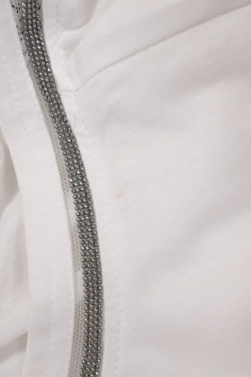 White strass-embellished cotton jersey knit crewneck T-shirt with keyhole back