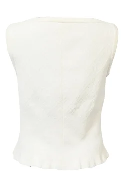 White stretch-viscose textured knit bateau-neck tank with flared hem