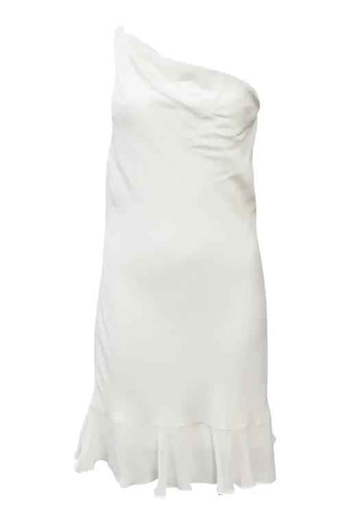 White viscose halter-neck mini dress with self-tie fastening at nape