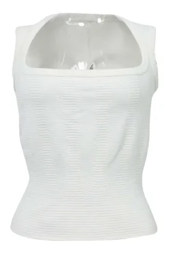 White viscose-blend fully-fashioned square-neck sleeveless knit top