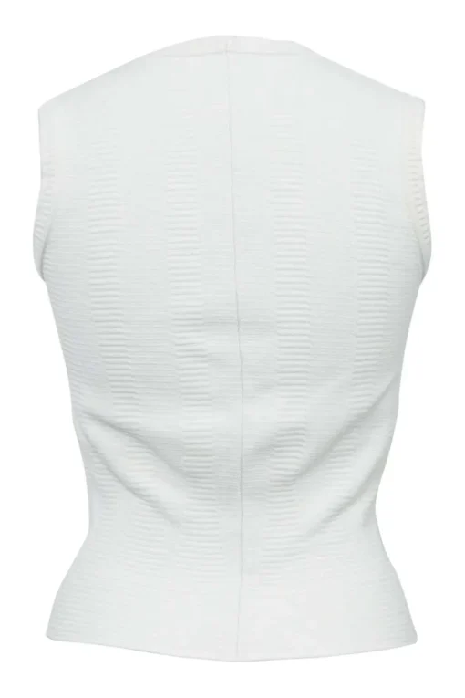 White viscose-blend fully-fashioned square-neck sleeveless knit top