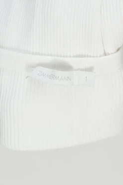 White viscose-blend rib knit tank with adjustable ribbon tie strap fastening