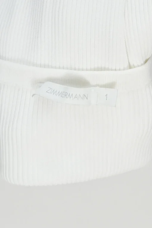 White viscose-blend rib knit tank with adjustable ribbon tie strap fastening