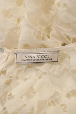White wool-blend floral lace short sleeve peek-a-boo blouse