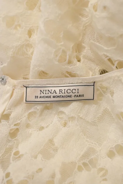 White wool-blend floral lace short sleeve peek-a-boo blouse