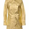205W39NYC gold foiled lambskin leather Western shirt dress with dagger collar and chest patch pockets