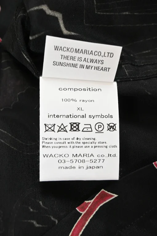 Wolf's Head capsule black and red rayon novelty torii/tomoe print spread notch collar cabana shirt