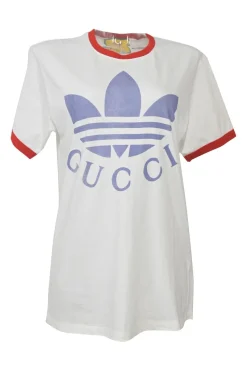 x Adidas white and blue cotton jersey crewneck pullover ringer T-shirt
