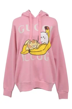 x Crunchyroll pink screen-printed cotton French terry pullover hoodie featuring 'Bananya' motif