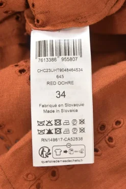 x Eres red ochre linen broderie Anglaise point collar button-front shirt dress