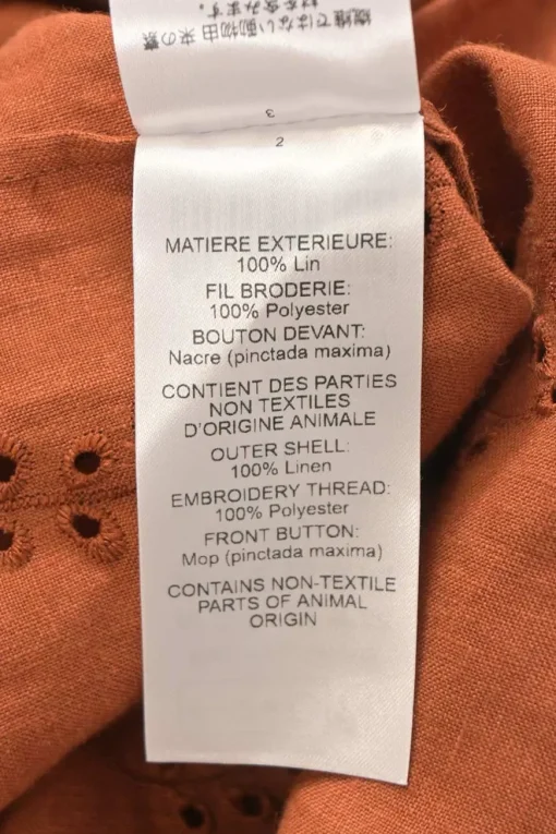 x Eres red ochre linen broderie Anglaise point collar button-front shirt dress