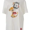 2X4 for Prada white screen-printed cotton jersey oversized crewneck pullover T-shirt