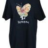x Gonz Ramm navy screen-printed cotton jersey crewneck pullover T-Shirt featuring butterfly artwork by Mark Gonzales
