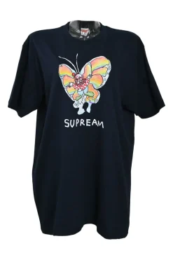 x Gonz Ramm navy screen-printed cotton jersey crewneck pullover T-Shirt featuring butterfly artwork by Mark Gonzales