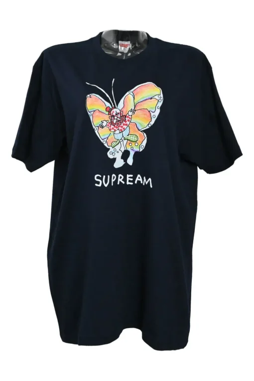 x Gonz Ramm navy screen-printed cotton jersey crewneck pullover T-Shirt featuring butterfly artwork by Mark Gonzales