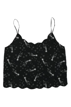 x Kate Moss black silk Paola shooting star print scalloped camisole with fixed spaghetti straps
