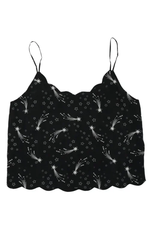 x Kate Moss black silk Paola shooting star print scalloped camisole with fixed spaghetti straps