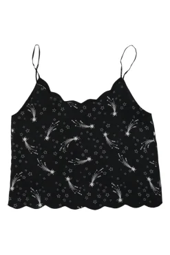 x Kate Moss black silk Paola shooting star print scalloped camisole with fixed spaghetti straps