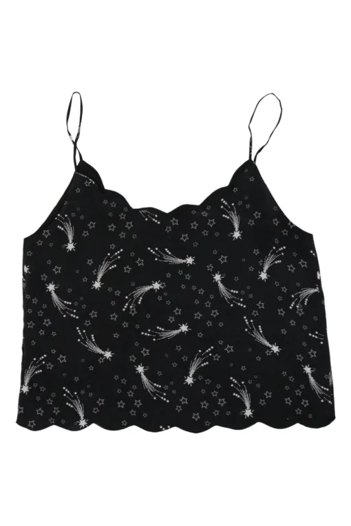 x Kate Moss black silk Paola shooting star print scalloped camisole with fixed spaghetti straps