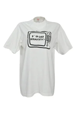 x Malcom McLaren Ivory screen-printed cotton jersey crewneck pullover hobo scratch T-Shirt