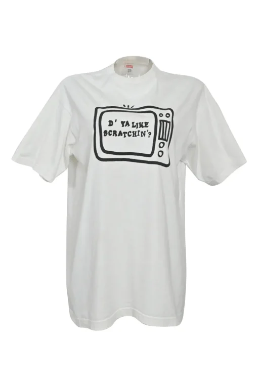 x Malcom McLaren Ivory screen-printed cotton jersey crewneck pullover hobo scratch T-Shirt