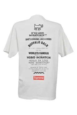 x Malcom McLaren Ivory screen-printed cotton jersey crewneck pullover hobo scratch T-Shirt