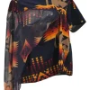 x Pendleton Woolen Mills navy cotton mixed-media swing-style peek-a-boo capelet T-shirt featuring Bridge Creek motif