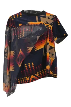 x Pendleton Woolen Mills navy cotton mixed-media swing-style peek-a-boo capelet T-shirt featuring Bridge Creek motif