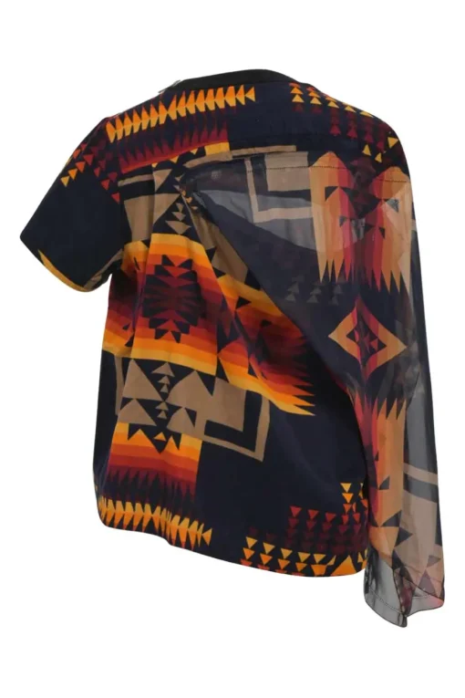 x Pendleton Woolen Mills navy cotton mixed-media swing-style peek-a-boo capelet T-shirt featuring Bridge Creek motif