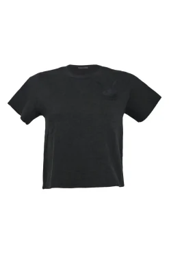 x Playboy Black wool-blend ponte knit bunny-embroidered crewneck pullover short sleeve top