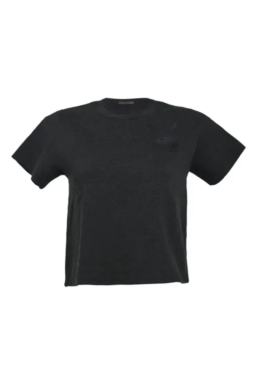 x Playboy Black wool-blend ponte knit bunny-embroidered crewneck pullover short sleeve top