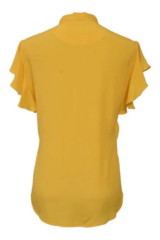 Yellow acetate-blend flutter sleeve pussy-bow blouse