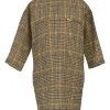 Yellow and brown silk-viscose Glen check shift dress