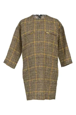 Yellow and brown silk-viscose Glen check shift dress