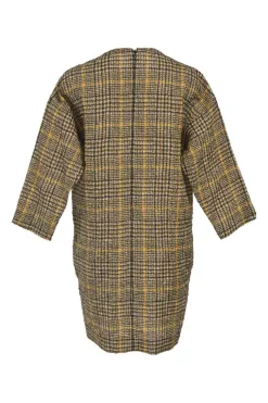 Yellow and brown silk-viscose Glen check shift dress