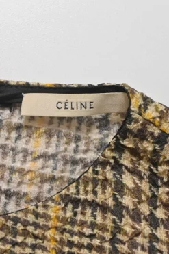 Yellow and brown silk-viscose Glen check shift dress