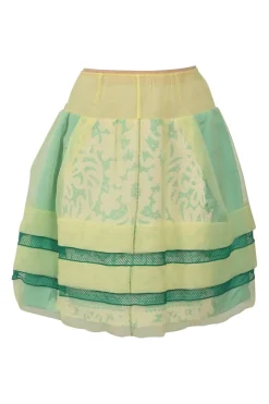 Yellow and green layered polyester tulle peek-a-boo A-line skirt