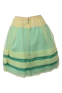 Yellow and green layered polyester tulle peek-a-boo A-line skirt