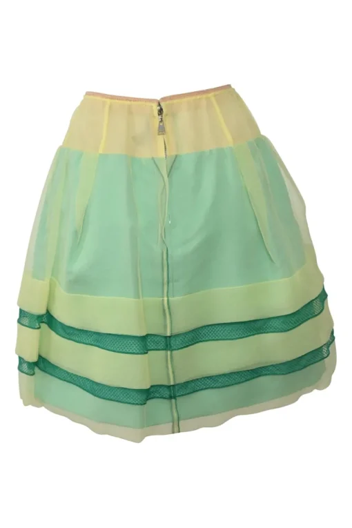 Yellow and green layered polyester tulle peek-a-boo A-line skirt