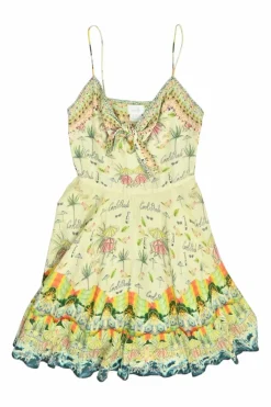 Yellow and lime green linen beachside novelty pint skater dress